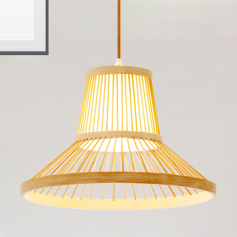 Tradicional 1 lámpara colgante de bombilla Luz de lámpara de madera con sombra de bambú con sombra de bambú