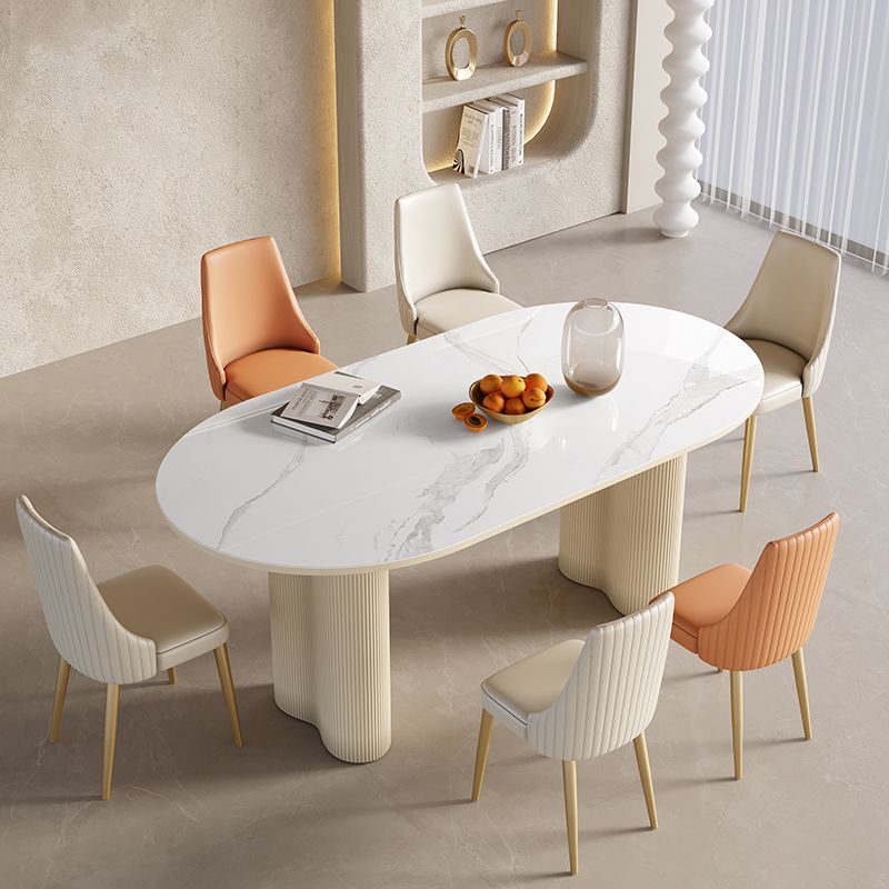 Contemporary Kitchen Dinner Table Oval Double Pedestal Dining Table