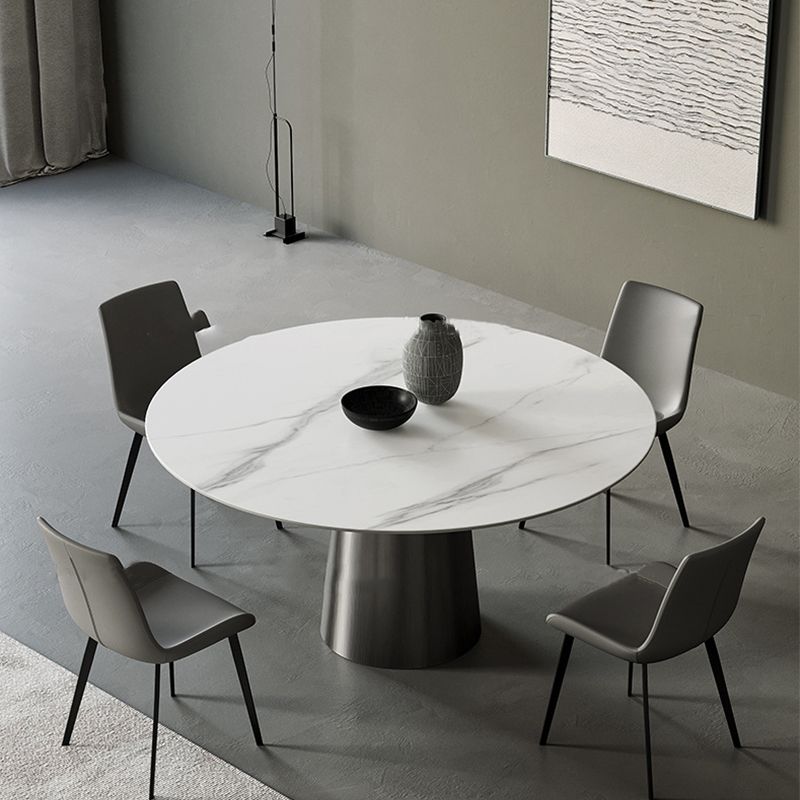 Round Stone Dining Table Modern White Furniture with Pedestal Base for Home