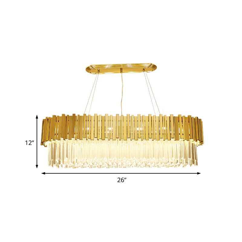 26"/35.5"/39" W Modern Oblong Layered Metal Chandelier Lamp 6-Light Golden Hanging Light with Crystal Icicles
