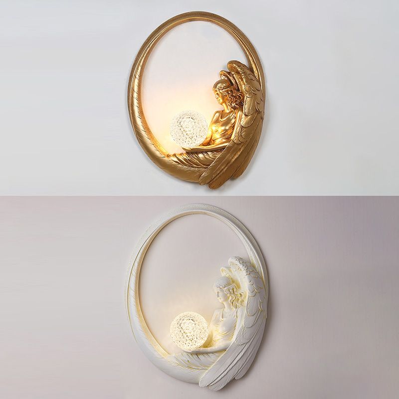 Resin Angel Wall Disconce Artística Luz de pared de 1 luces con sombra acrílica de pelota