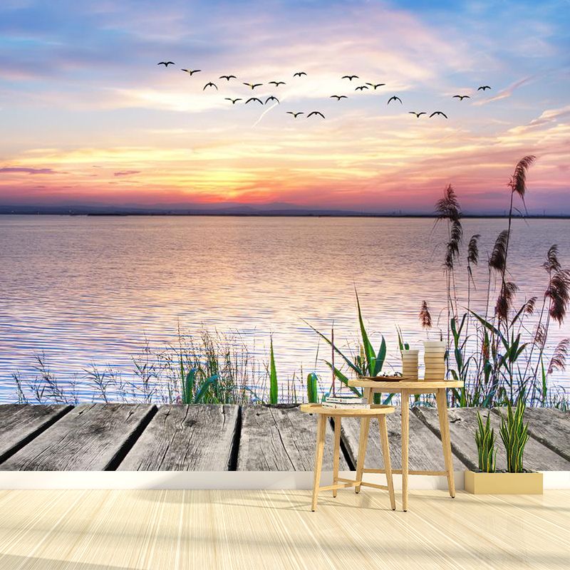 Moisture-Resistant Lake and Sky Mural Full Size Nordic Wall Covering for Home Decoration