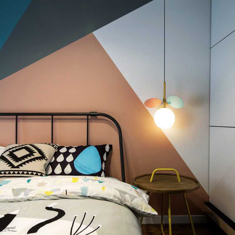 Modern Creative Single Pendant Light Globe Hanging Lamp with White Glass Shade