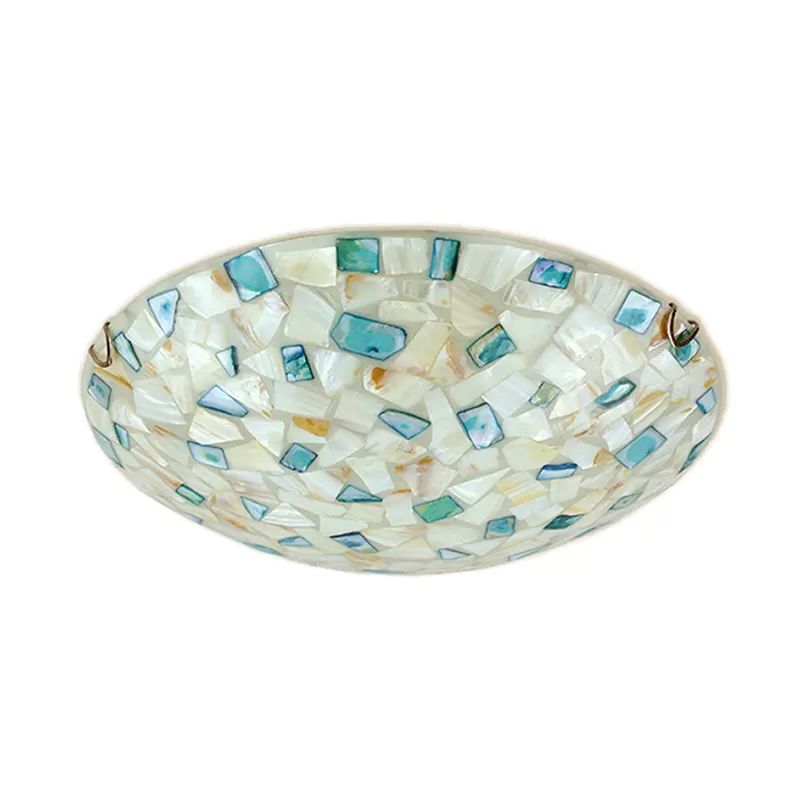 Beige/Blue Bowl Ceiling Light Fixture Vintage Mosaic Glass 1 Bulb 12"/16"/19.5" W Flush Mount Ceiling Light for Dining Room