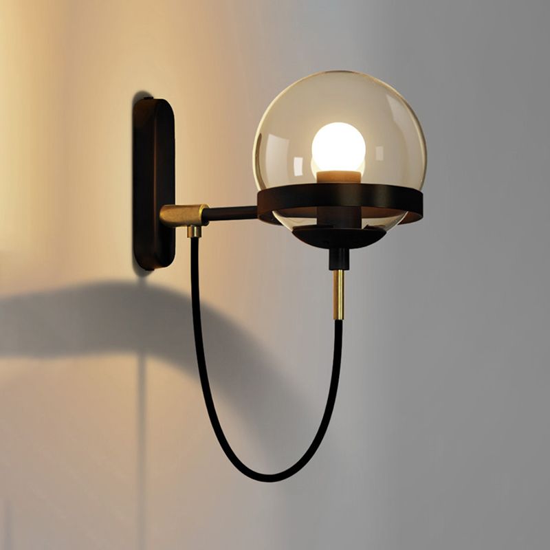 Industrial 1 - Light Wall Light Fixture Iron and Glass Wall Sconce in Black / Gold