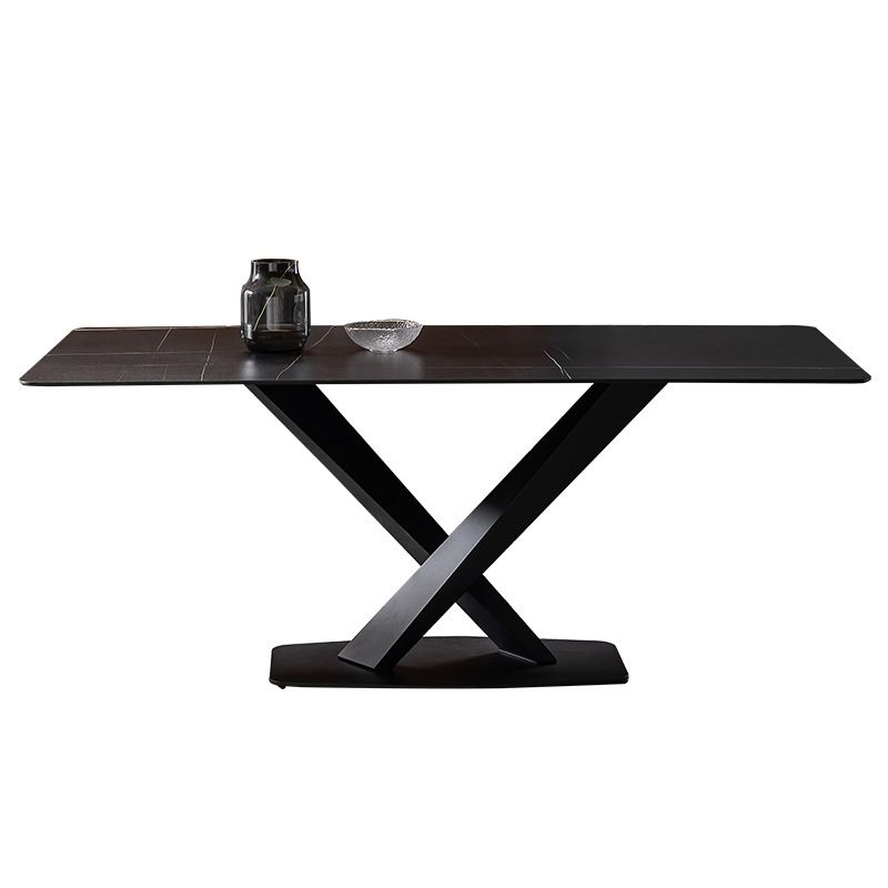 Modern Style Black Sintered Stone Dining Table Set Rectangle 1/4/5 Pieces Dining Set