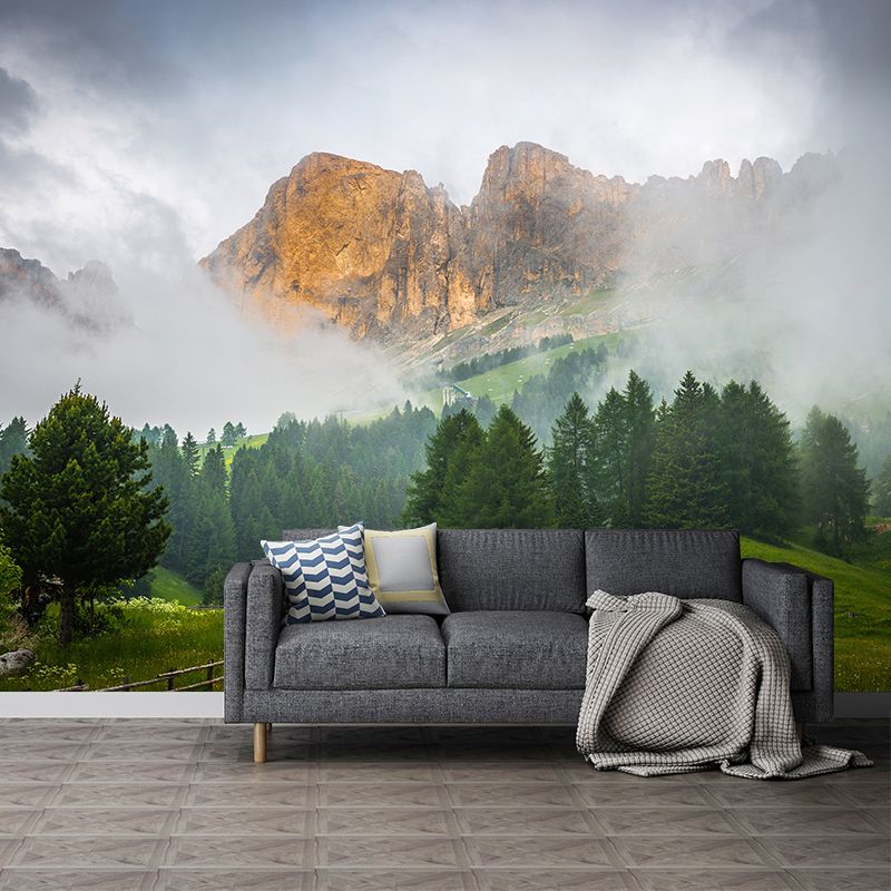 Mountain with Cloud View Mural Contemporary Washable Family Room Wall Covering, Custom Print