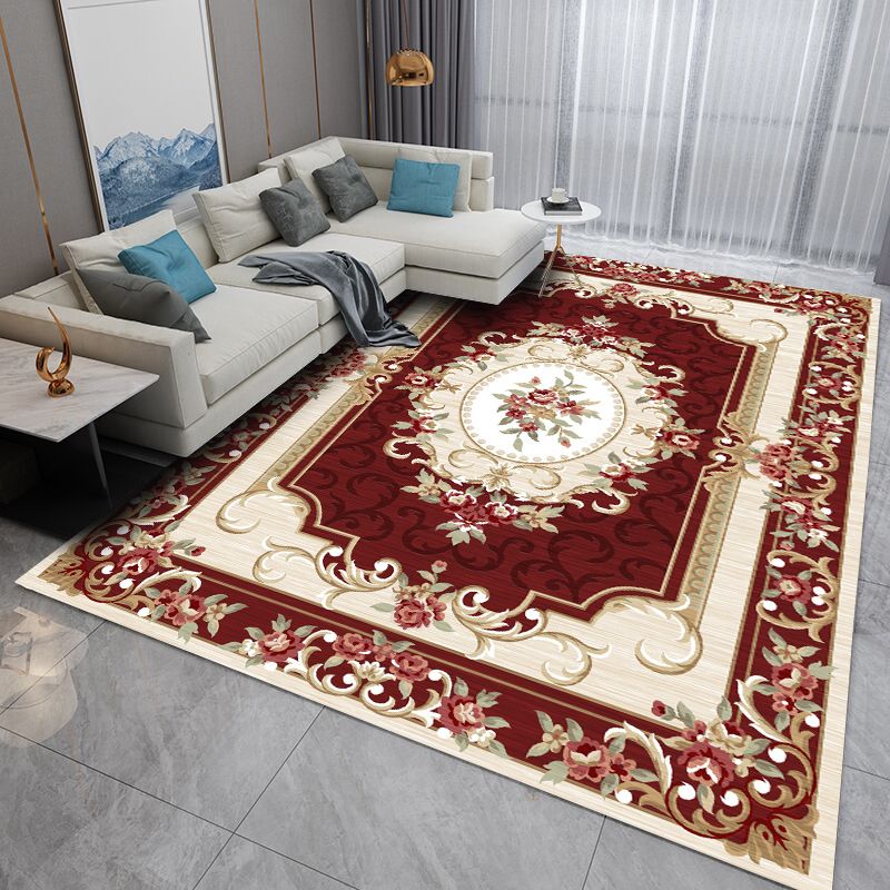 White Tone Modern Area Carpet Polyester Floral Print Indoor Rug Anti-Slip Backing Carpet for Living Room