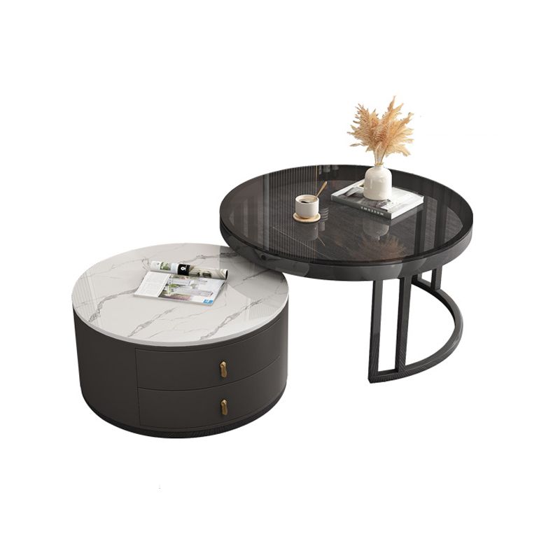 Round Nesting Coffee Table Set Frame Modern Storage Coffee Table