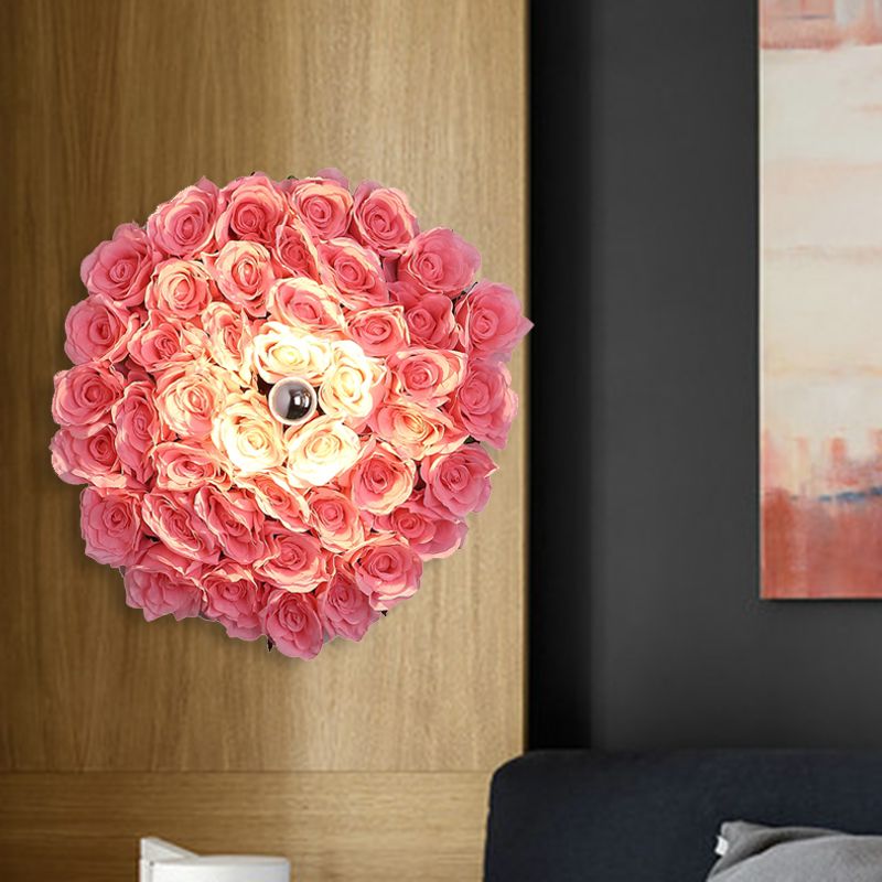 Metal Rose Sconce Light Fixture Industrial 1 Bulb Restaurant LED Wall Mount Lighting in Pink, 12.5"/16.5"/20.5" Dia
