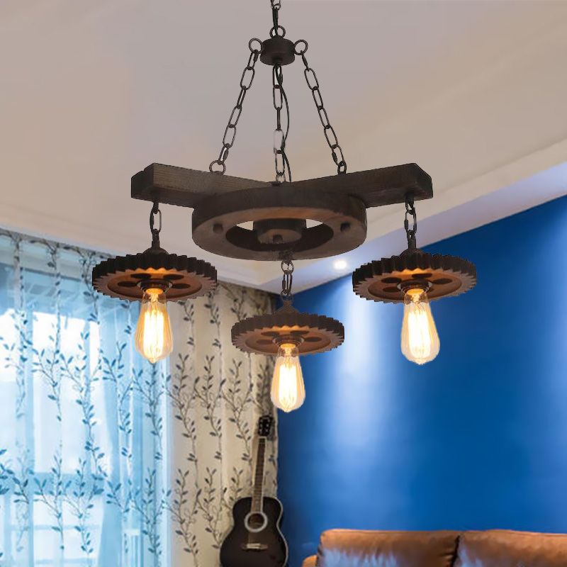 Rust Exposed Bulb Ceiling Chandelier Industrial Metallic 3/7 Lights Restaurant Pendant Light Kit