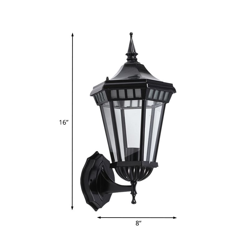 Black 1-Light Wall Sconce Light Rustic Clear Glass Pavilion Wall Mount Lamp for Courtyard