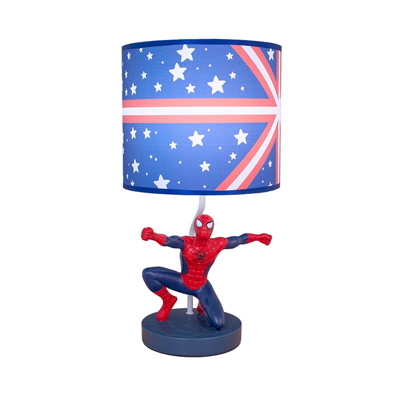 Lampada da comodino a tamburo in tessuto per bambini, 1 lampadina, illuminazione da comodino in blu con motivo a stella per la scuola materna