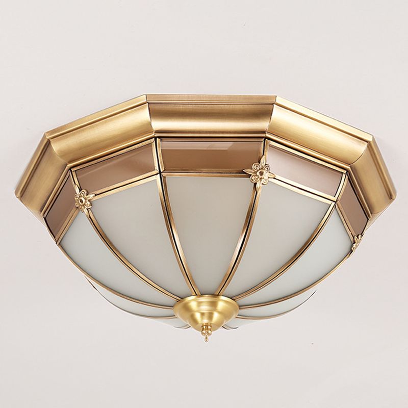 Plafonnier bol en laiton de style artistique colonial, plafonnier d'intérieur en cuivre avec abat-jour en verre