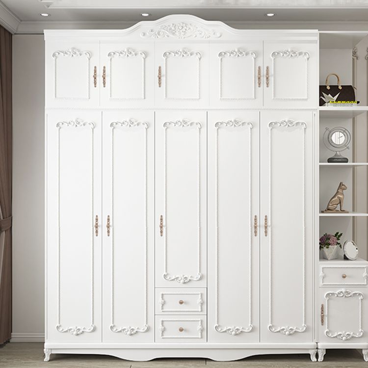 French Country White Wardrobe for Bedroom Manufactured Wood Cabinet with Drawers