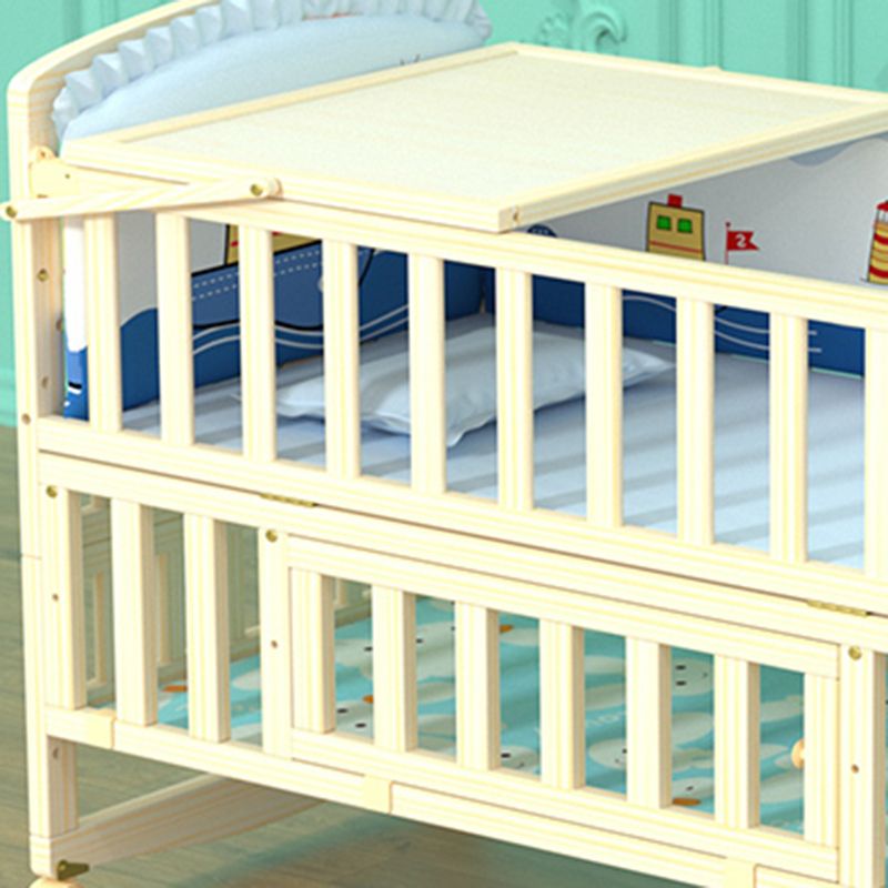 Farmhouse Wooden Nursery Bed Storage Arched Crib with Wheels