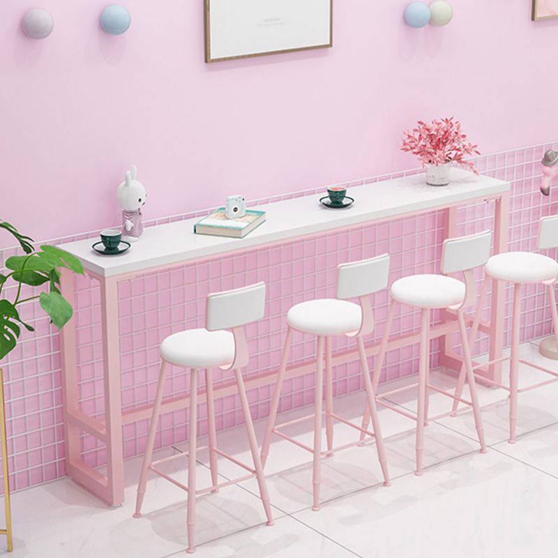 Glam Rectangle Bar Stool Table White Top Pub Table with Pink Base