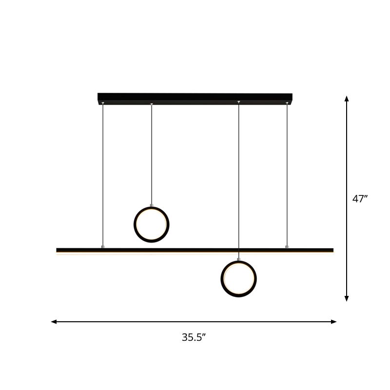 Linear Dining Room Island Pendant Light Acrylic LED Nordic Chandelier Lamp with Dual Ring Design in Black