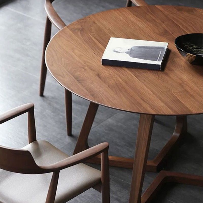 Round Double Pedestal Dining Table Modern Rubber Wood Table for Kitchen