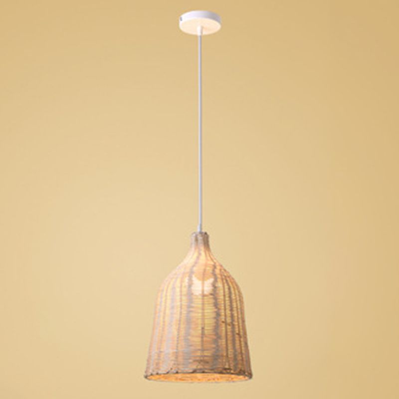 Farmhouse Handwoven Natural Bamboo Pendant Lighting 1-Light  Bell Dining Room Hanging Lamp
