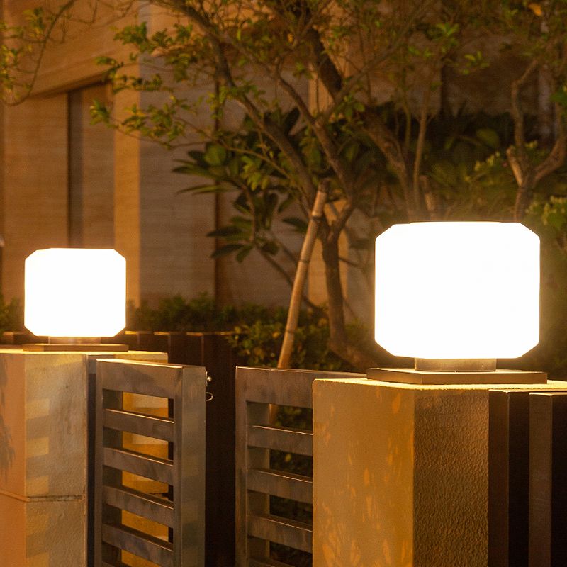 1-Light LED Pillar Lamp Square Solar Lighting Fixture with Acrylic Shade for Garden