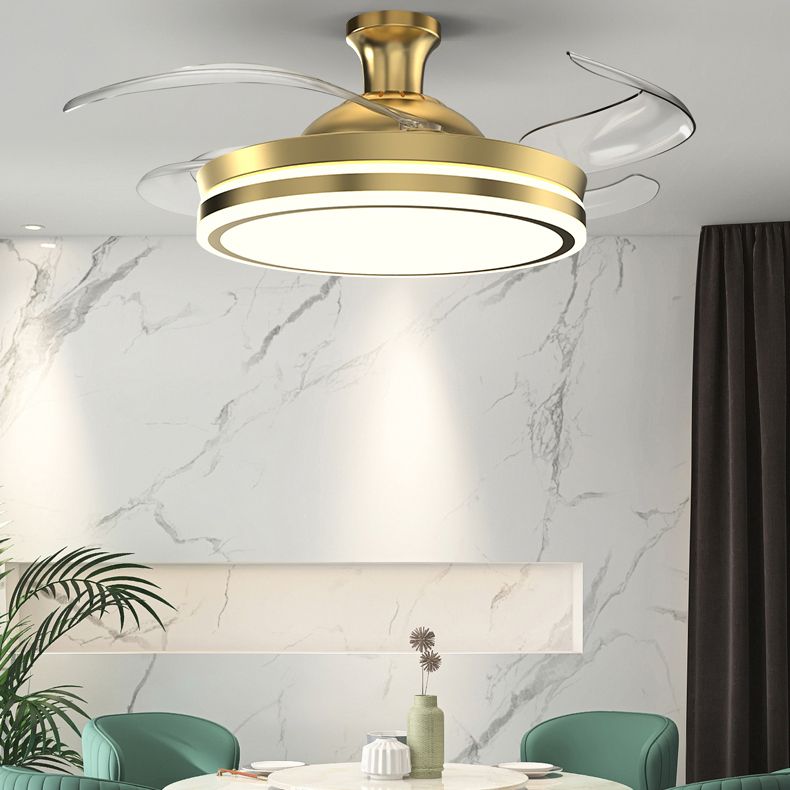 Dining Room Ceiling Fan Light with 4 Invisible Blades Modern Style LED Semi Flush Mount