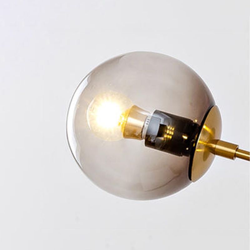 Gold Metal Island Light Modern 6-Head Restaurant Hanging Lamps with Globe Glass Shade