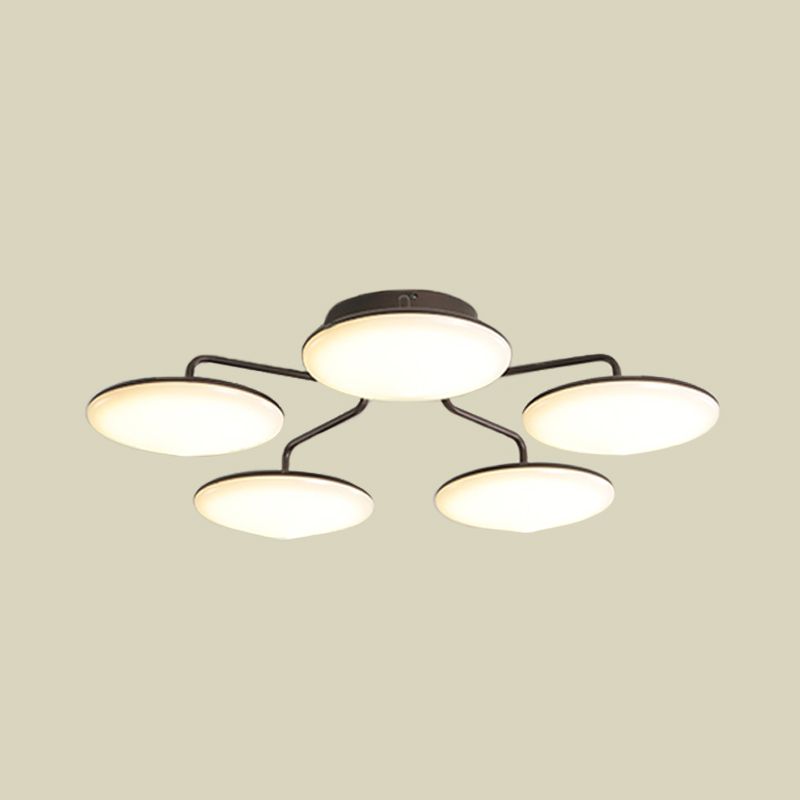 Acrylic Circular Semi Flush Ceiling Light Modernist Black LED Ceiling Mount with Curved Branches for Bedroom