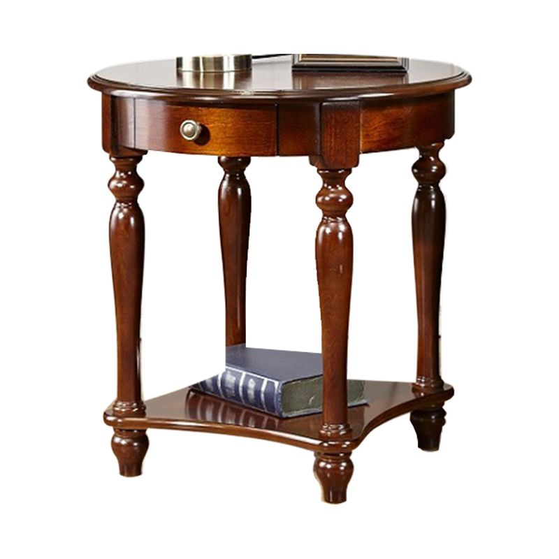 Traditional 24..4" Tall End Table in Brown Solid Wood Round Side Table with Shelf