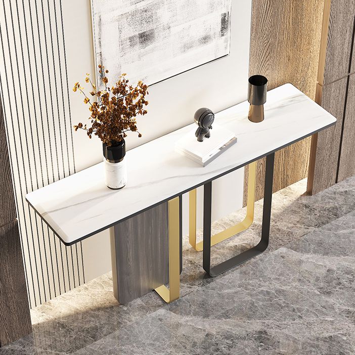 Glam Console Table Rectangle Stone Accent Table , 12 Inch Wide