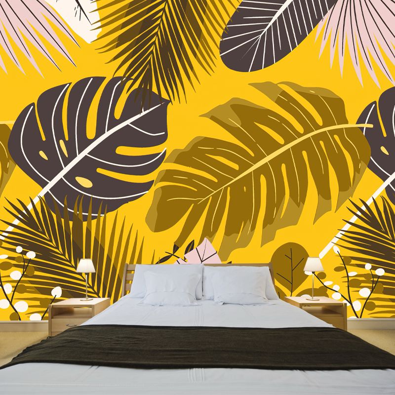 Tropical Leaves Wall Murals Stain Resistant Sleeping Room Wall Covering