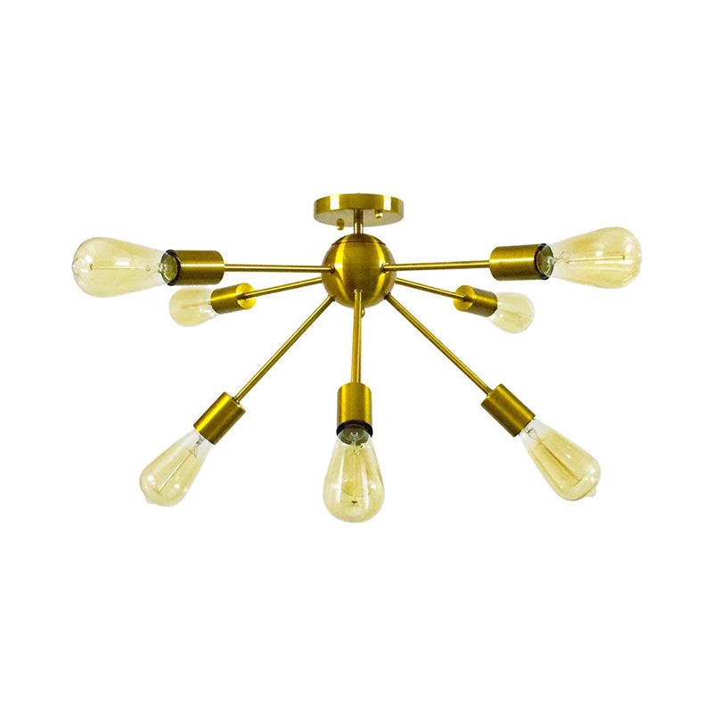 Metal Linear Semi Flush Mount Light with Small Ball Restaurant 8 Heads Modern Ceiling Lamp