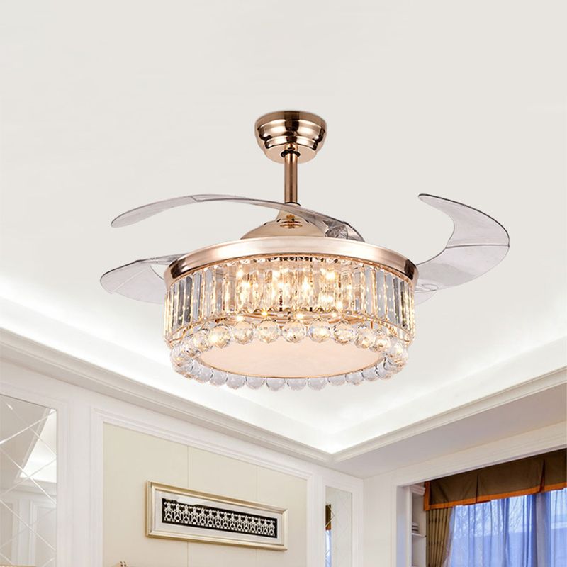 Accendendo il tamburo Blocco cristallino contemporaneo e sfere da 19 "W a LED a filo in oro, 4 lame