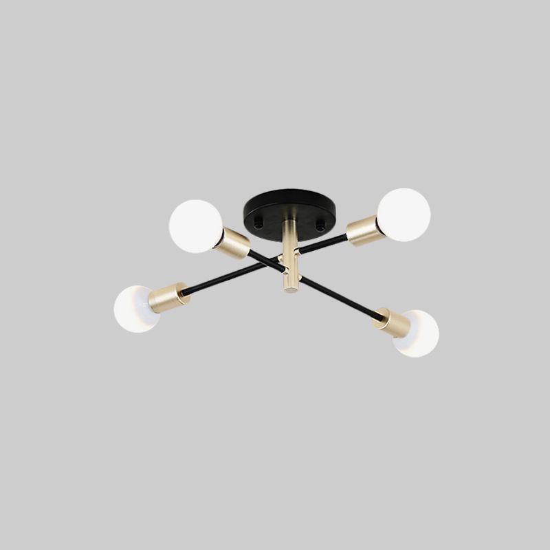 Semi-affleurant linéaire Spoutnik noir et or, lampe moderne à 4/6 têtes en métal montée sur table