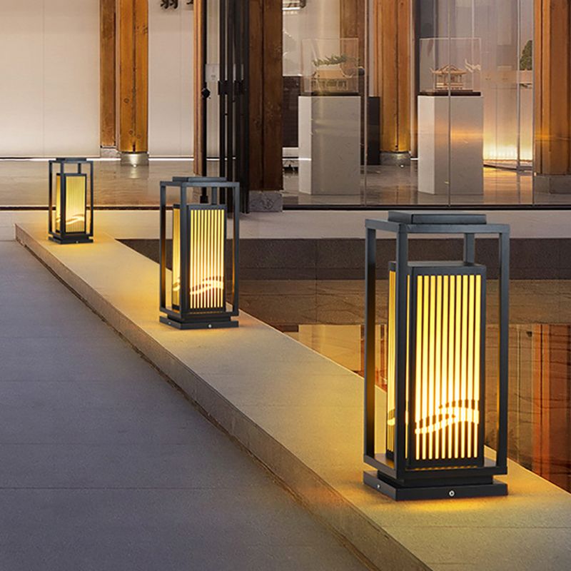 Rectangle Solar Pillar Lamp Contemporary Metal Outdoor Waterproof Light