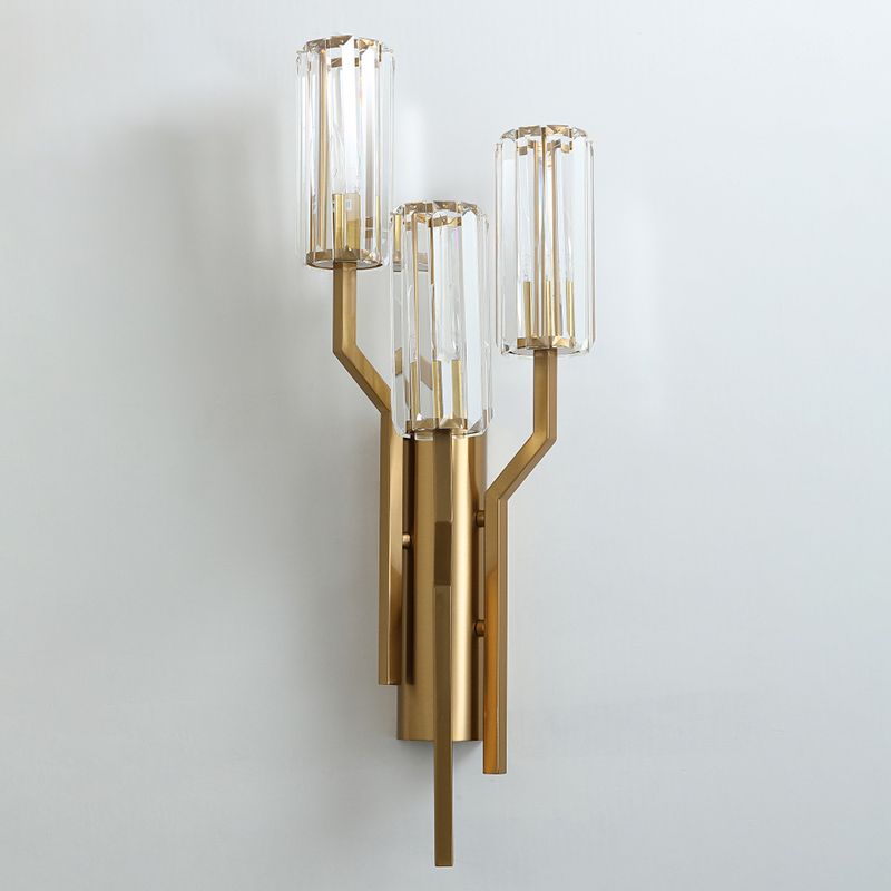 Gold Geometric Wall Sconce in Modern Luxury Style Warhing Fir Wall Lampe With Crystal Shade