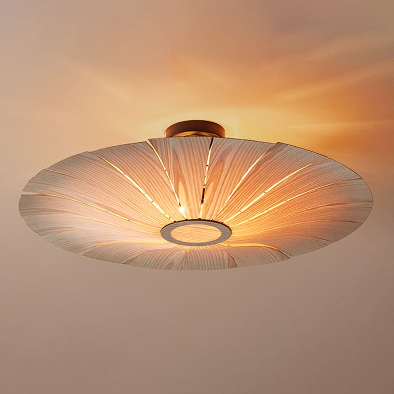Simple Flush Mount Light Fixture Modern Ceiling Lamp with Wooden Shade for Sitting Room