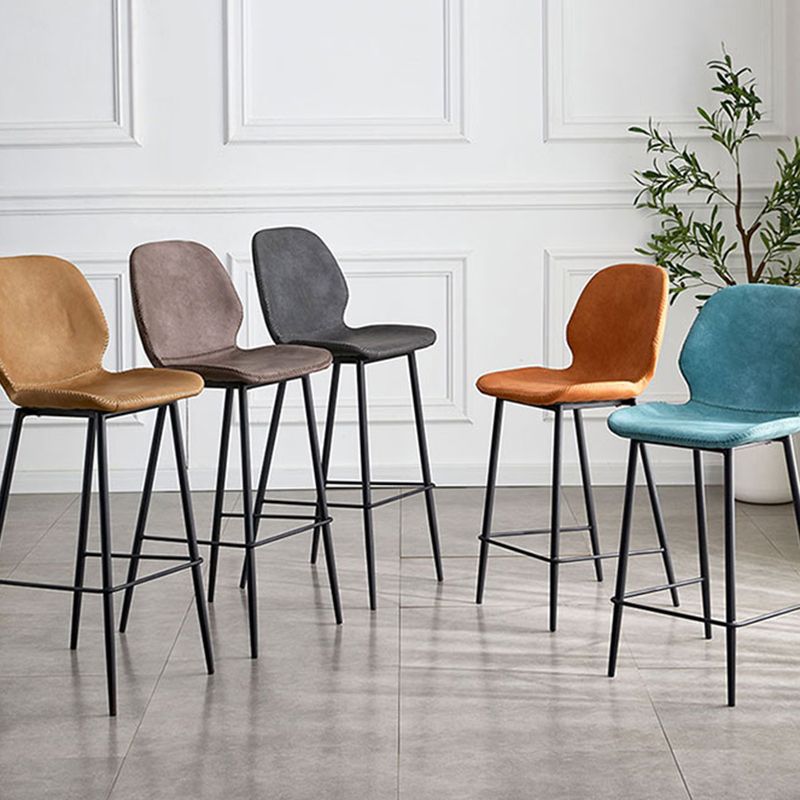 Contemporary Leather Bar Stools Indoor Barstool with Iron Legs and Low Back