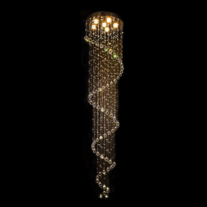 Edelstahl Spirale Deckenleuchte Contemporary 6 Bulben 86.5 " Tall Crystal Beaded Flush Mount