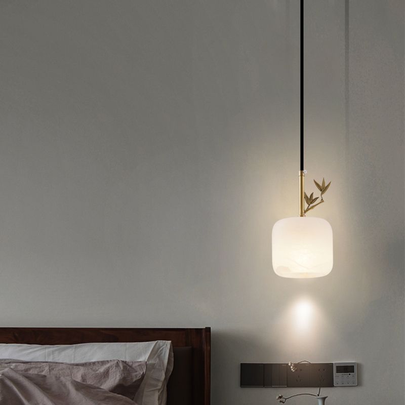 1 Licht Luxus Marmor Hanging Lampe, nordische Ziegelschatten-Anhängerbeleuchtung für Schlafzimmer