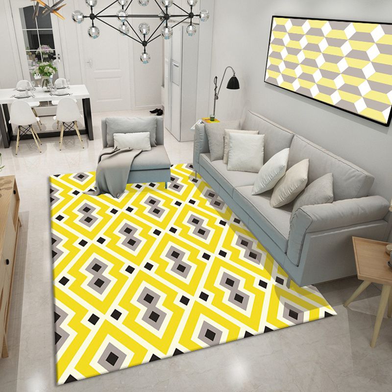Minimalist Modern Rug Multicolor Geometric Trellis Print Carpet Anti-Slip Machine Washable Pet Friendly Rug for Room