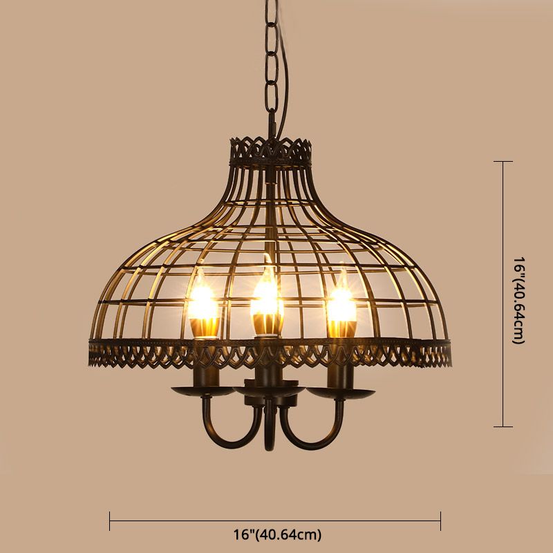 Caged Metal Chandelier Light Fixture Industrial Restaurant Pendant Chandelier in Black