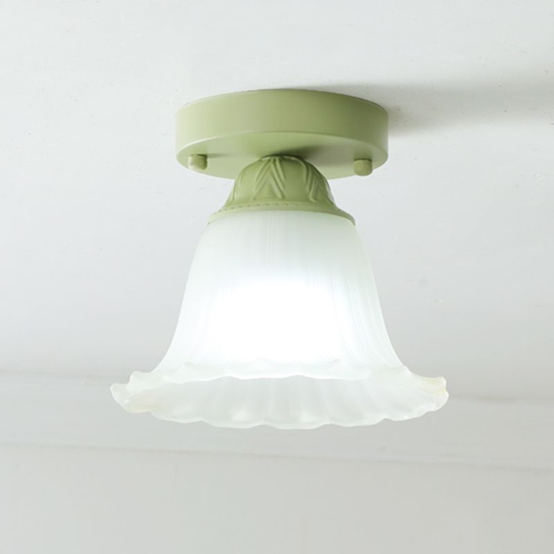 Contemporary Flush Mount Light Green Flush Mount Ceiling Light Fixture with Glass Shade