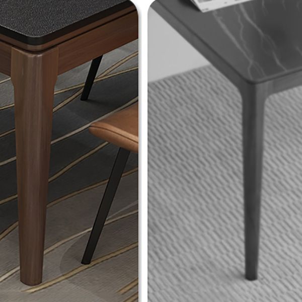 Contemporary Kitchen Dinner Table Solid Wood 4 Legs Dining Table in Black