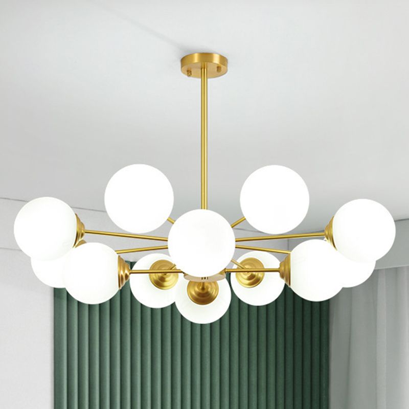 Post-Modern Metal Hanging Chandelier Light Opal Glass Shade  Ceiling Chandelier in Gold for Living Room