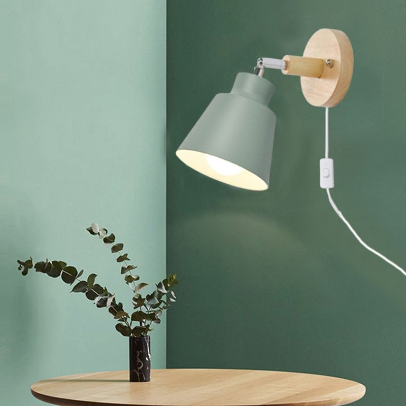 Lámpara de pared enchufable de madera macarrosa 1 cabezal de la luz de la pared del dormitorio