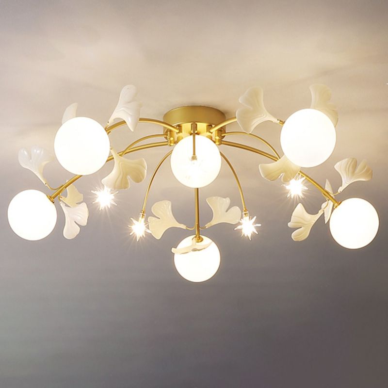 Lámpara de lámpara de montaje de techo redondo de vidrio estilo estilo blanco semi descarga de techo de semi descarga