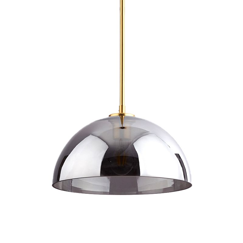Gold Semicircle Pendant Light Kit Simple 1-Bulb Tan/Smoke Gray Mirror Glass Hanging Ceiling Lamp