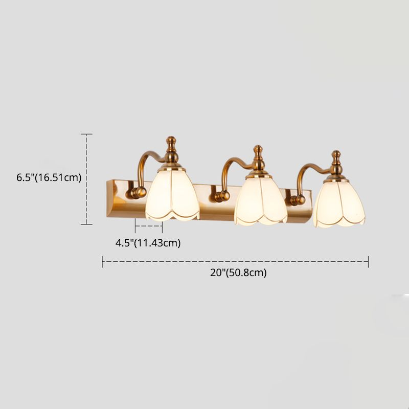 Traditional Bronze Wall Mounted Light White Glass Vanity Wall Lamps for Bathroom
