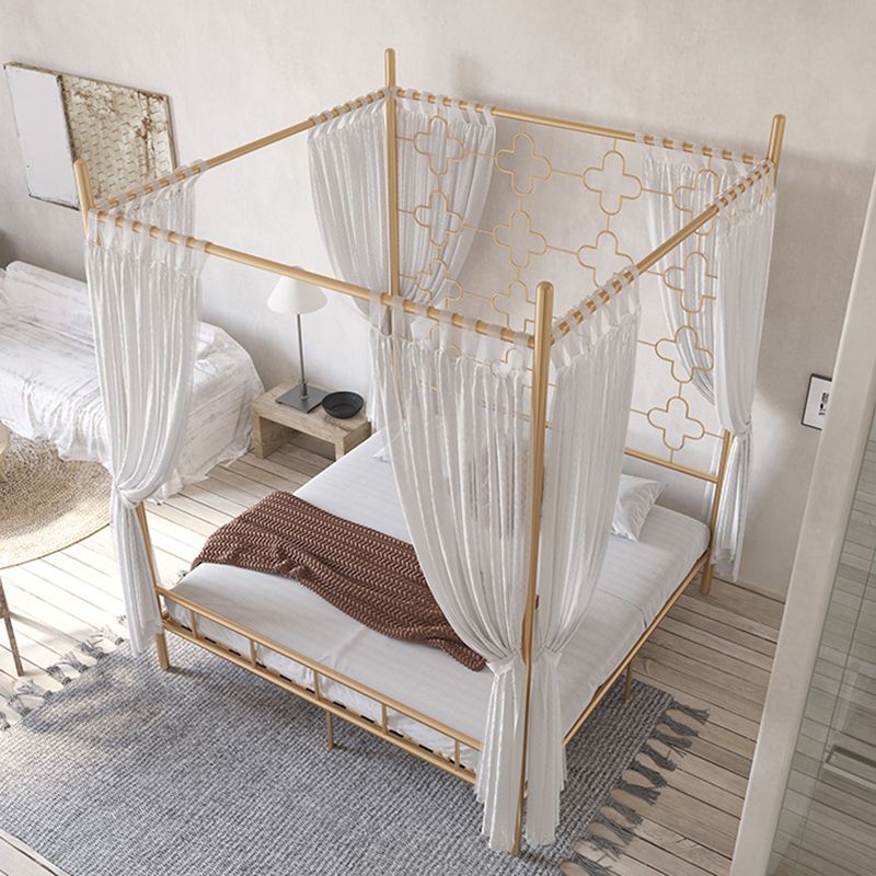 Metal Four Poster Bed with Open-Frame Headboard, Glam Standard Bed